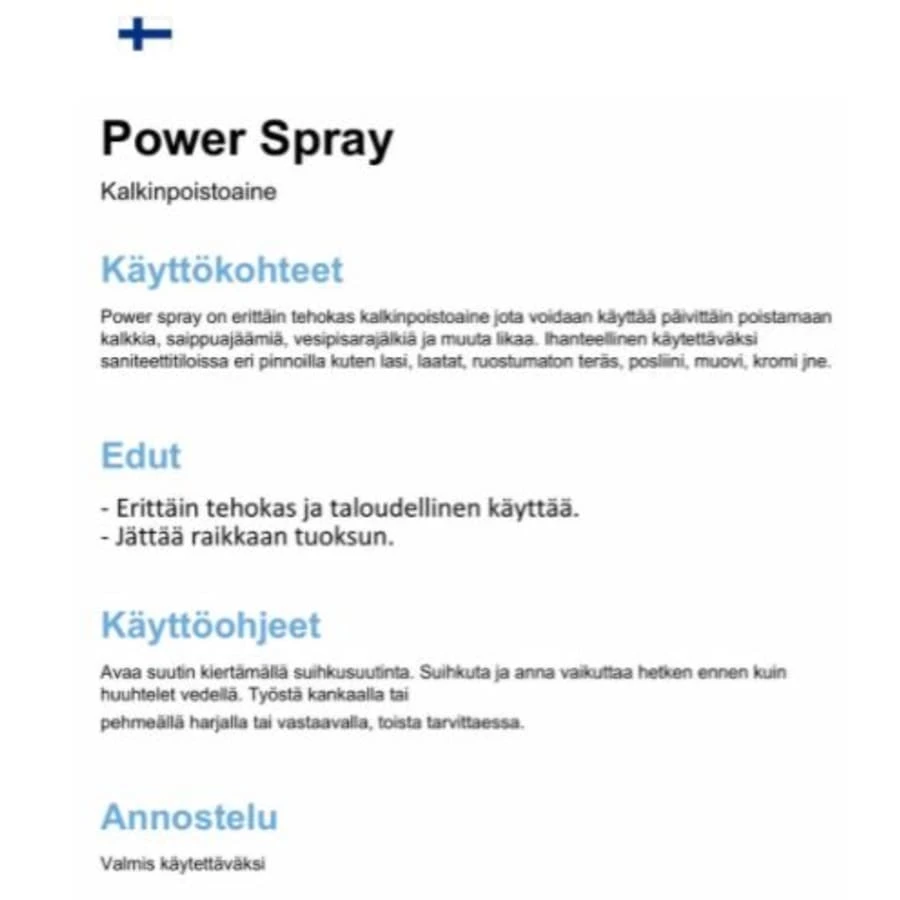 Blue & Green Power Spray 0,5L Kalkinpoistoaine 2 Blue & Green Power Spray 0,5L Kalkinpoistoaine - Image 2