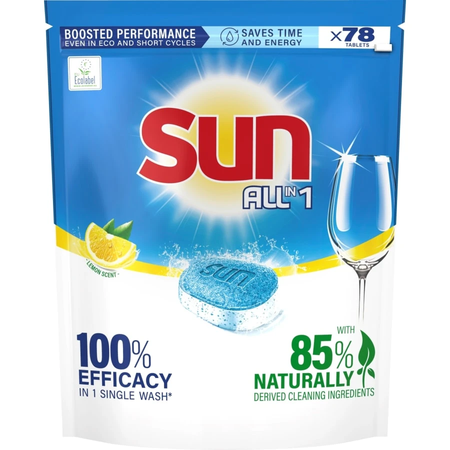 SUN® Sun All-in-1 Lemon 78 tab Konetiskitabletti 2 SUN® Sun All-in-1 Lemon 78 tab Konetiskitabletti - Image 2